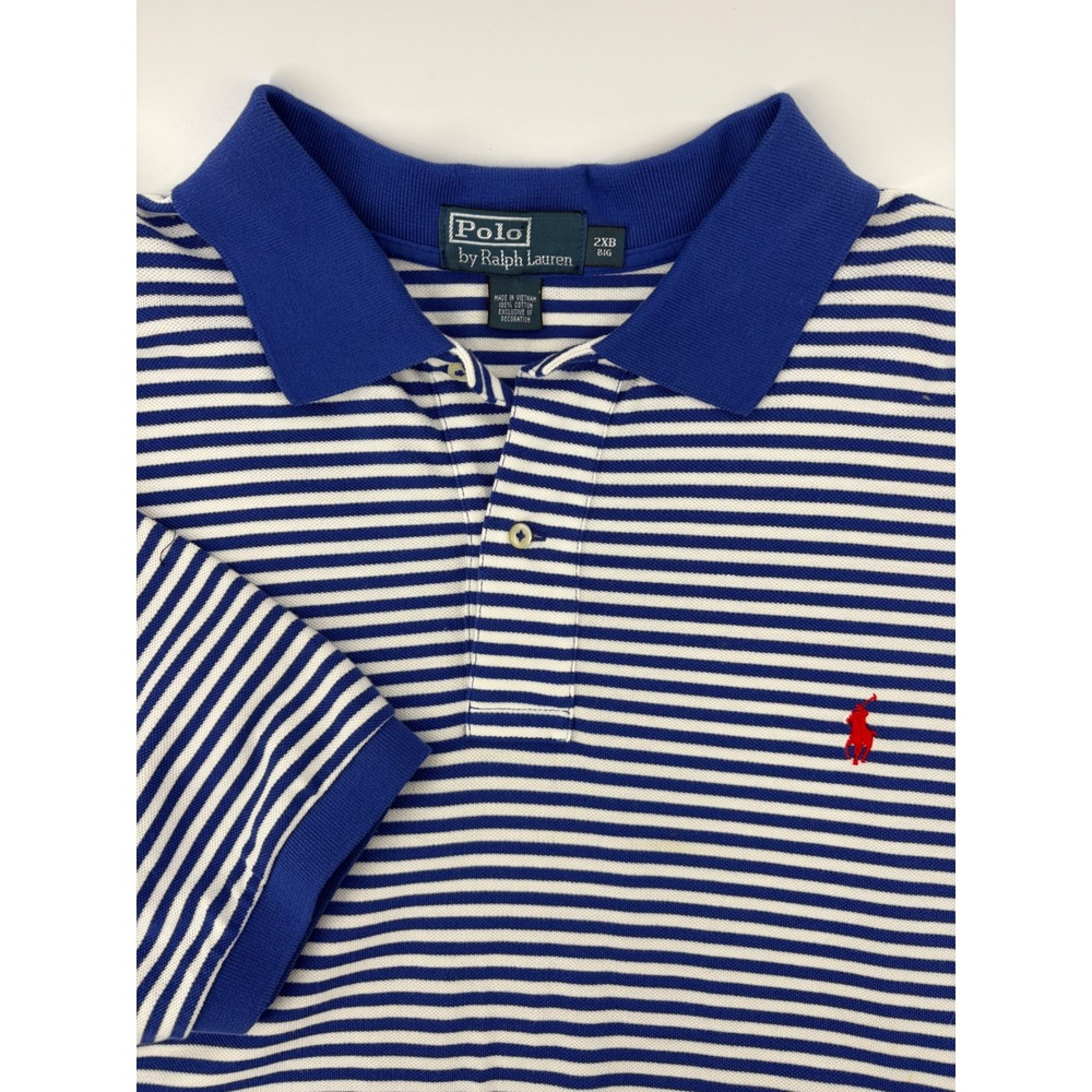 Polo Ralph Lauren Mens 2XB Big Striped Short Sleeve Polo Shirt Blue White Pony